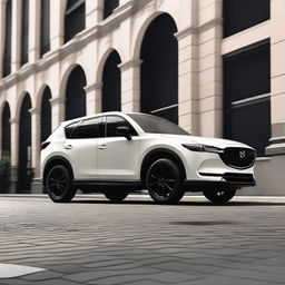 A sleek and stylish white Mazda CX-5 100th years anniversary edition with a blacked-out roof