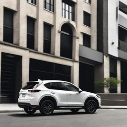 A sleek and stylish white Mazda CX-5 100th years anniversary edition with a blacked-out roof