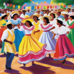 Create a vibrant and fun image of a Dominican festival scene