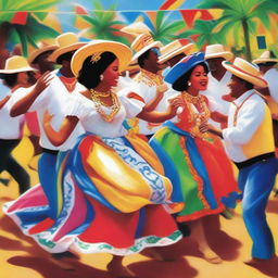 Create a vibrant and fun image of a Dominican festival scene