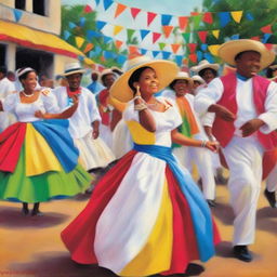 Create a vibrant and fun image of a Dominican festival scene