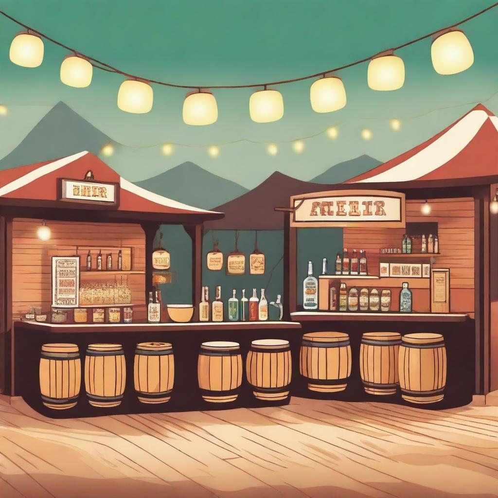 A vintage-style beer sales bar at a music festival