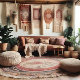 A realistic photo of a boho-chic styled scene