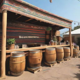 A 12x4 meter beer sales bar at a music festival with a boho-chic aesthetic