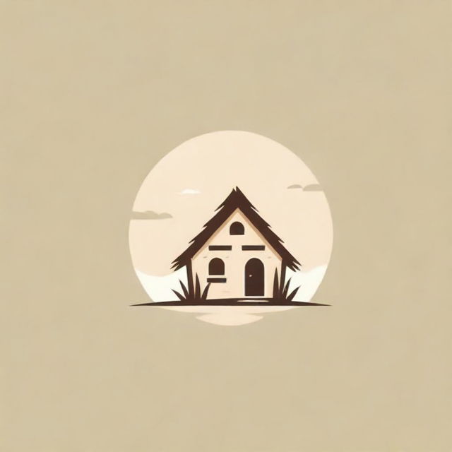 Logo design featuring a detailed, rustic straw hut