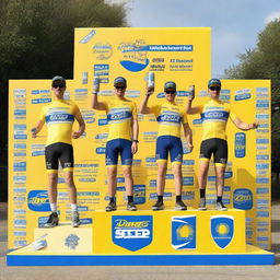 A cycling podium featuring beer cans as trophies