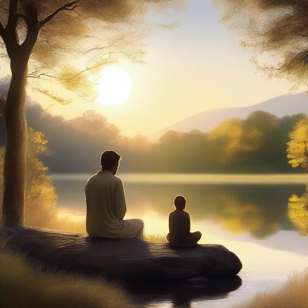 A serene depiction of a morning prayer in a peaceful setting