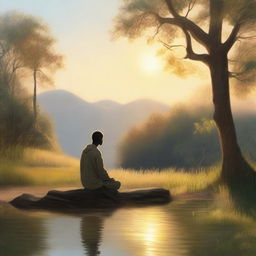 A serene depiction of a morning prayer in a peaceful setting