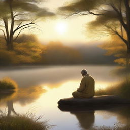 A serene depiction of a morning prayer in a peaceful setting