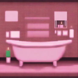 Create a pixel art image of a bathtub filled with so much foam that it spills over the sides