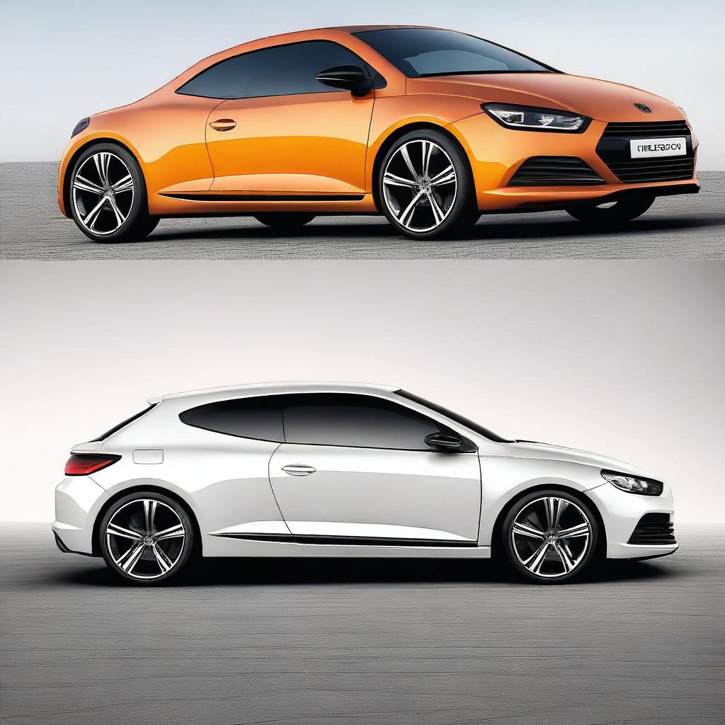 A sleek and modern car design that combines the best elements of a VW Scirocco and a Hyundai Veloster