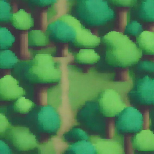 A top-down view of a dense forest rendered in pixel art style