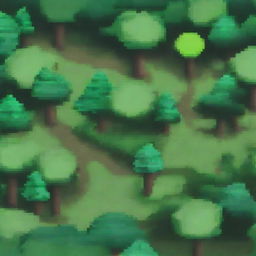 A top-down view of a dense forest rendered in pixel art style