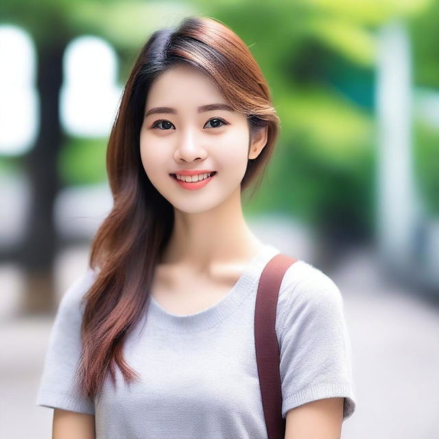 Create an image of an Asian girl with a friendly and welcoming expression