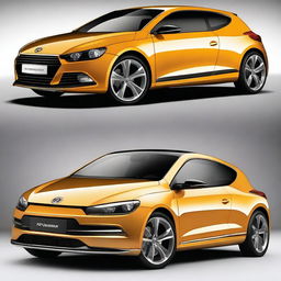 A sleek and modern car design that combines the sporty elements of the VW Scirocco with the unique and innovative features of the Hyundai Veloster