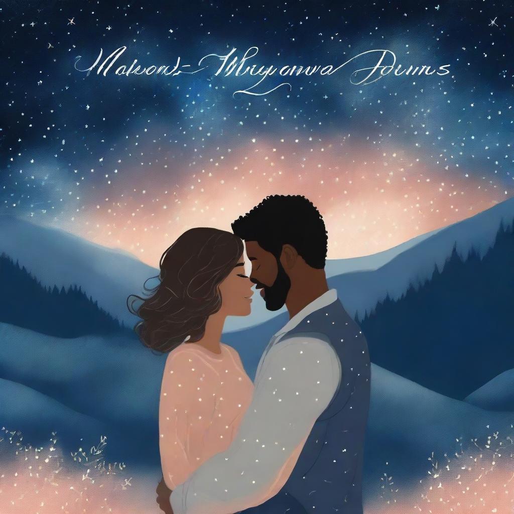 A romantic book cover featuring a couple embracing under a starry night sky