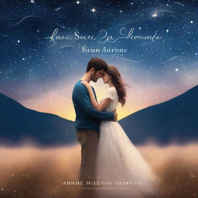 A romantic book cover featuring a couple embracing under a starry night sky