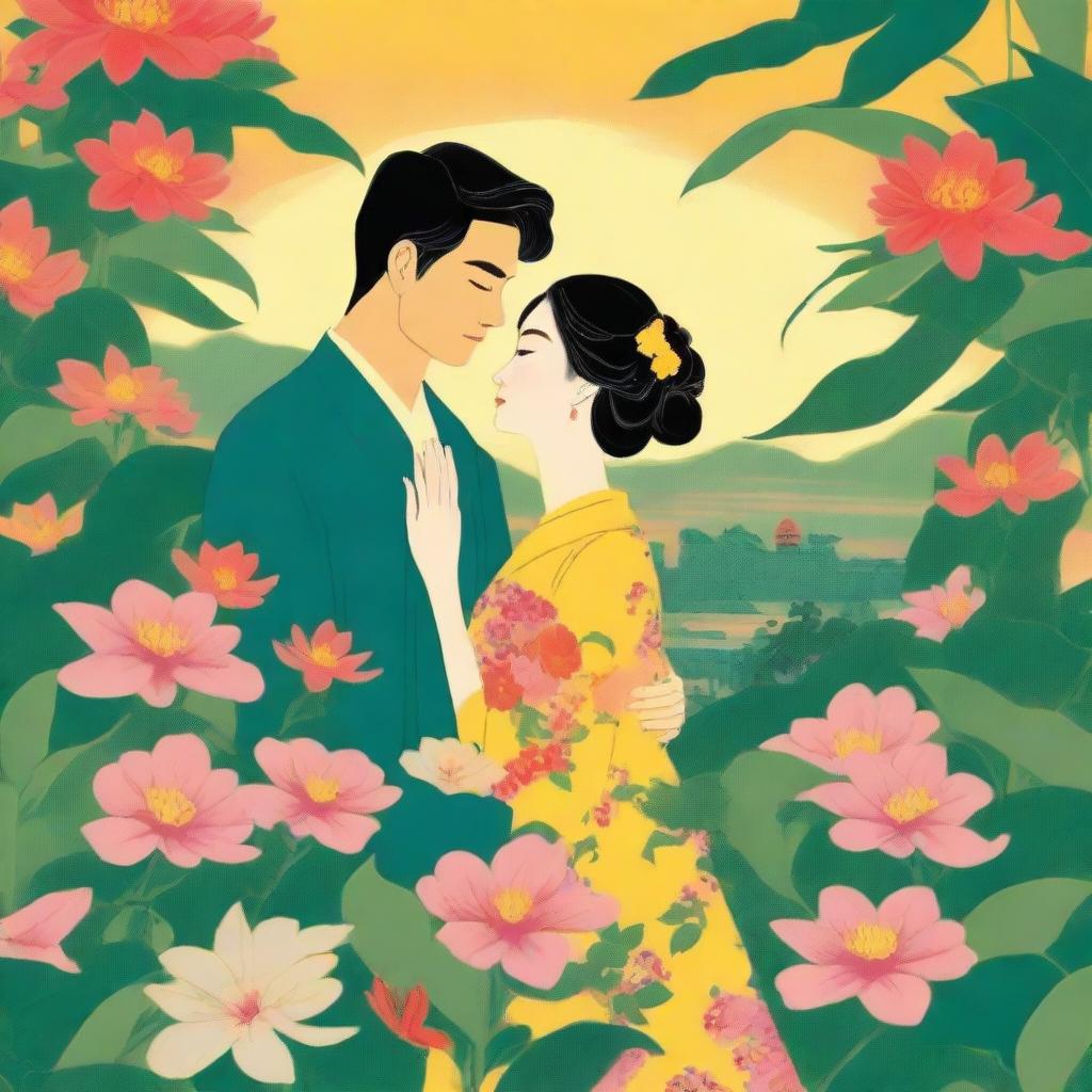 The image is designed as a romantic book cover titled 'Yêu Chiều Hết Mực'