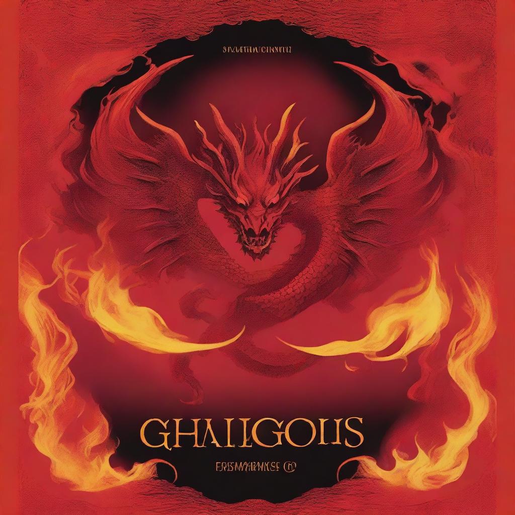 A book cover with an all-red background featuring fiery shapes and dragon flames