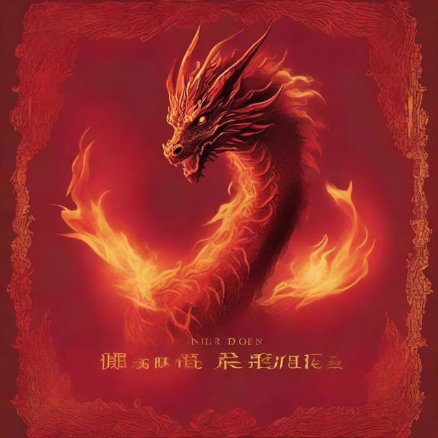 A book cover with an all-red background featuring fiery shapes and dragon flames