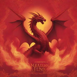 A book cover with an all-red background featuring fiery shapes and dragon flames