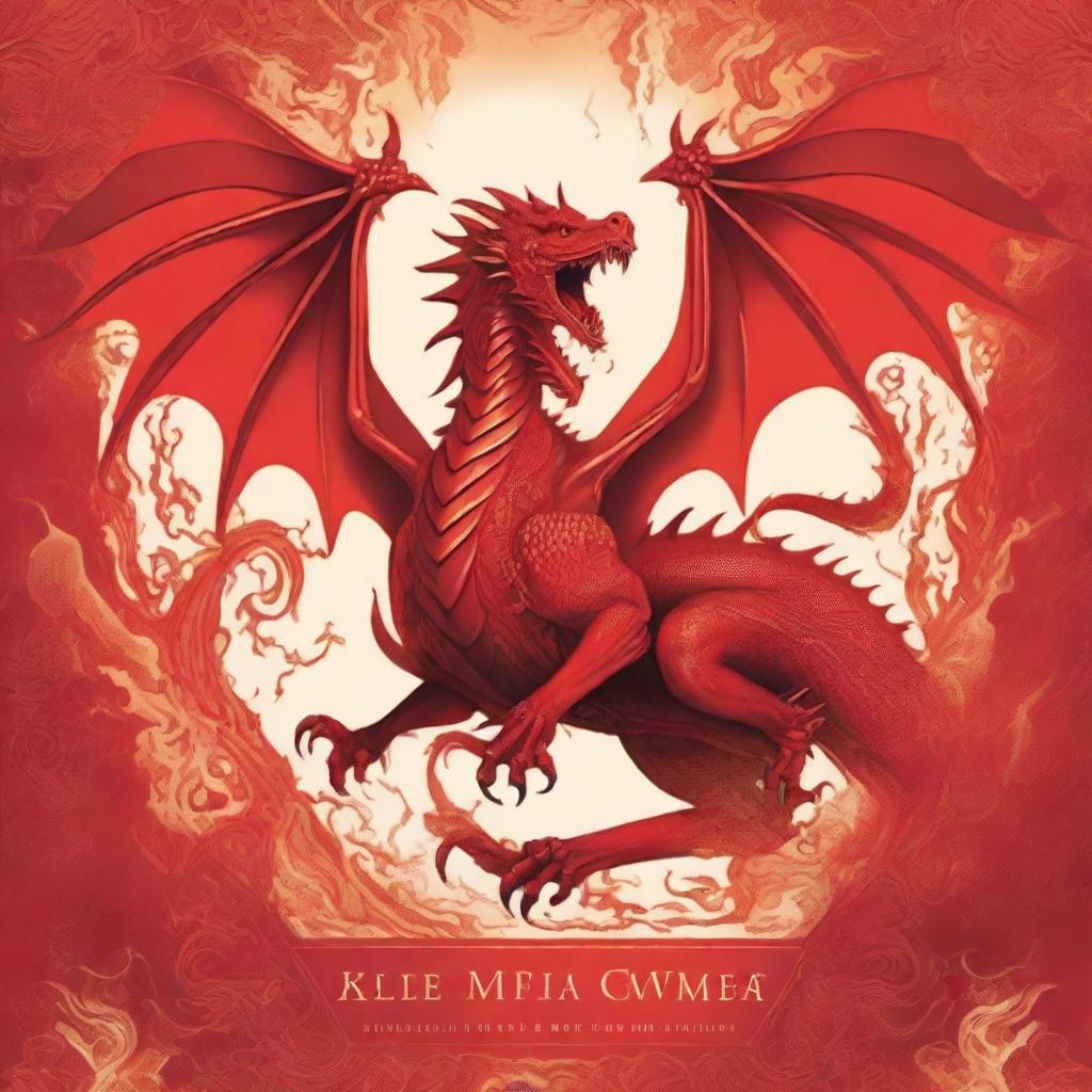 A book cover with an all-bright-red background featuring fiery shapes and dragon flames