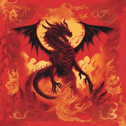 A book cover with an all-bright-red background featuring fiery shapes and dragon flames