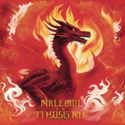 A book cover with an all-bright-red background featuring fiery shapes and dragon flames