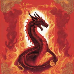 A book cover with an all-bright-red background featuring fiery shapes and dragon flames