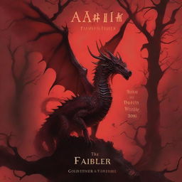 An eerie book cover with a red background featuring fire, trees, and a dragon's wing