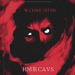 An eerie book cover with a red background featuring white eyes peering from a dark cave