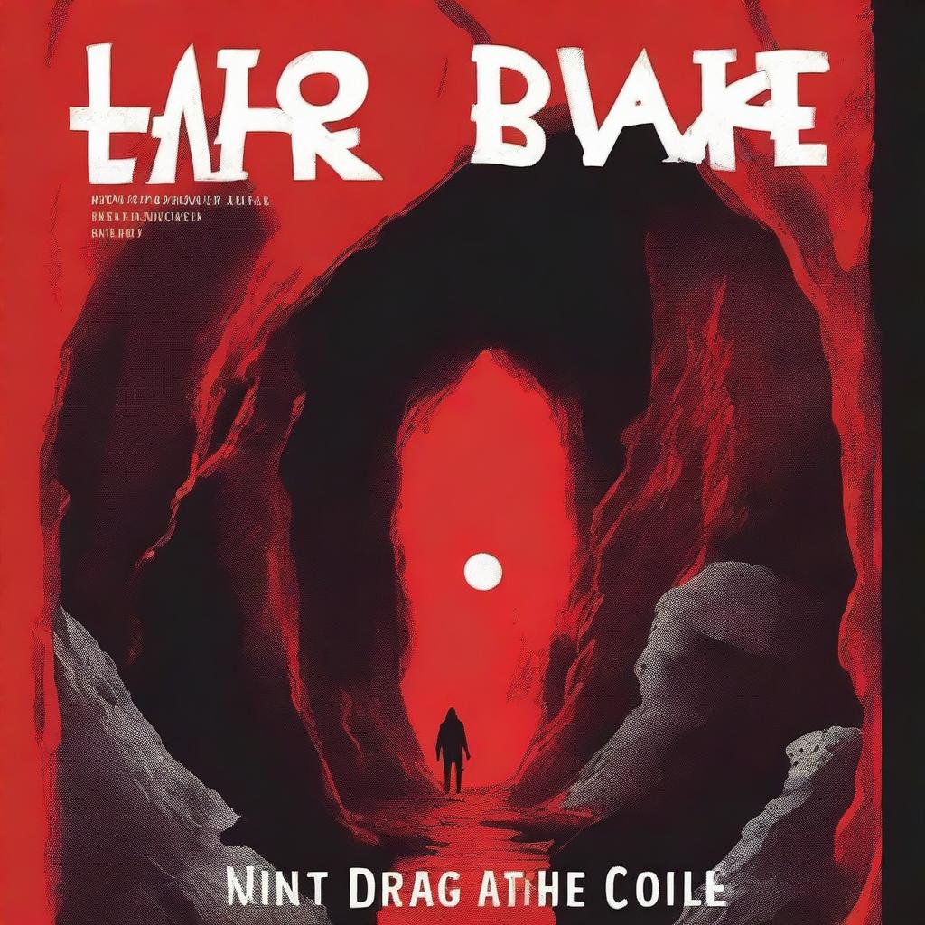 An eerie book cover with a red background featuring white eyes peering from a dark cave