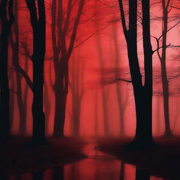 An eerie scene with a red background