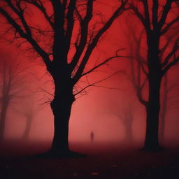 An eerie scene with a red background