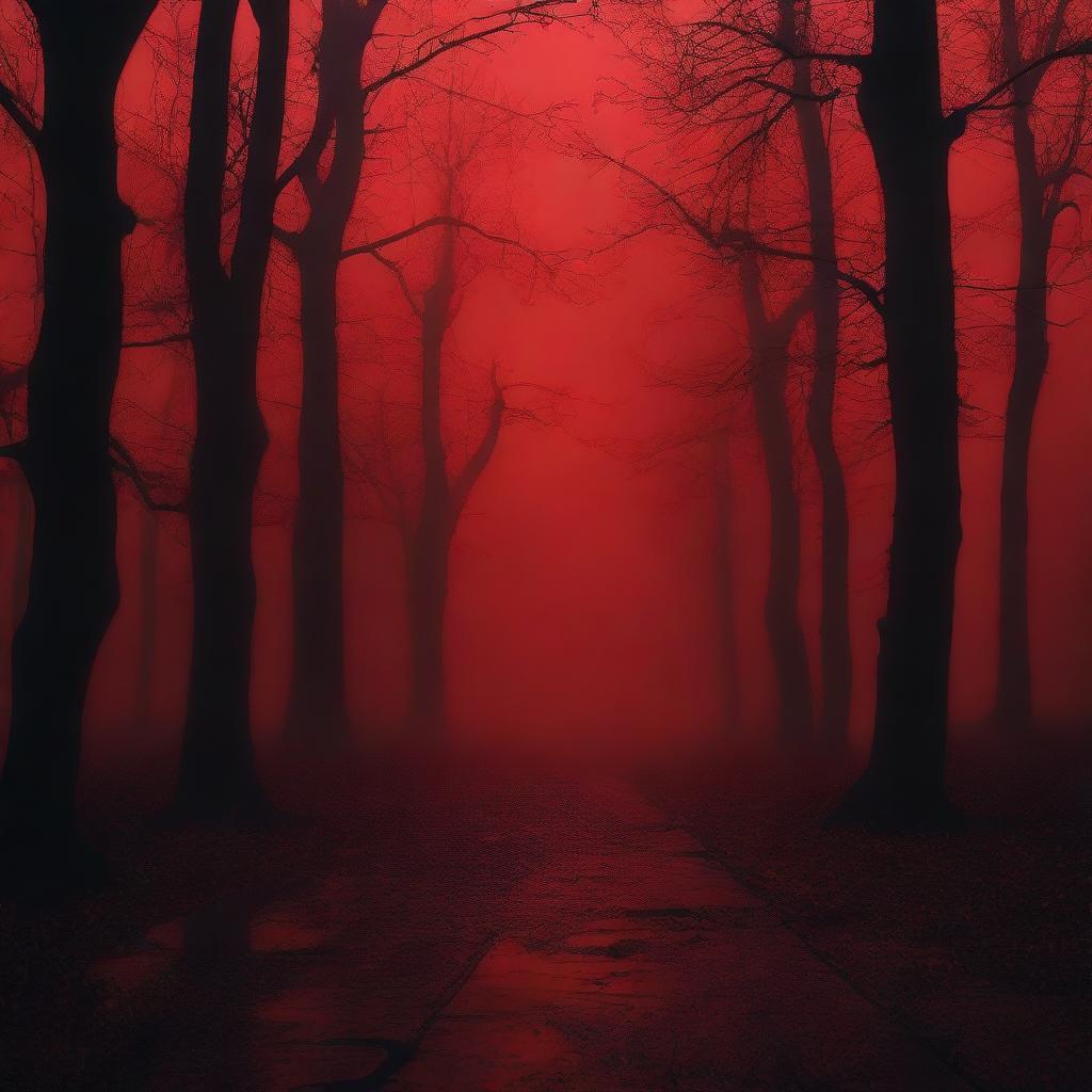 An eerie scene with a red background