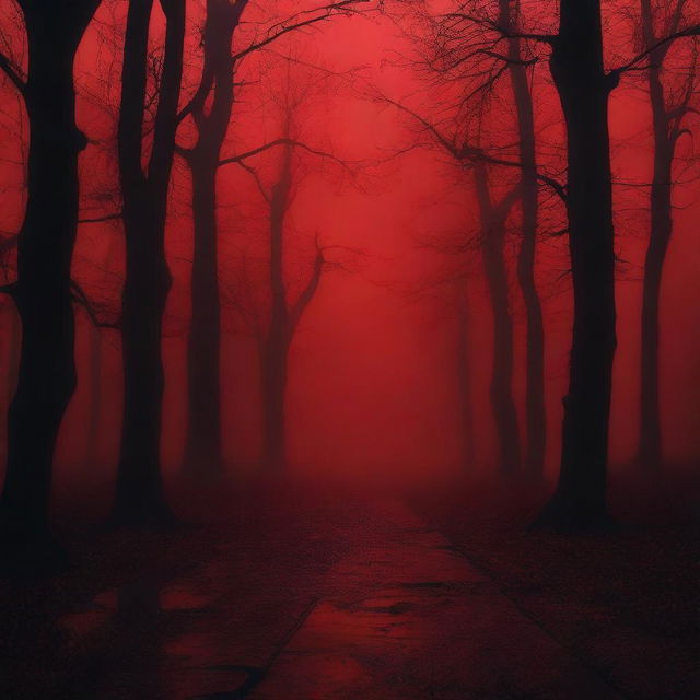 An eerie scene with a red background