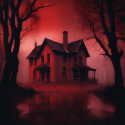 An eerie scene with a red background