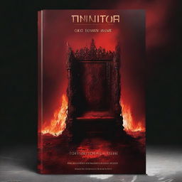 An eerie book cover with a red background featuring an abandoned king's throne and fire