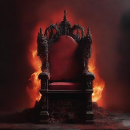 An eerie book cover with a red background featuring an abandoned king's throne and fire