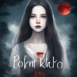 An illustrated book cover sized 512x800 featuring a close-up of a girl with pale white skin and dark long hair