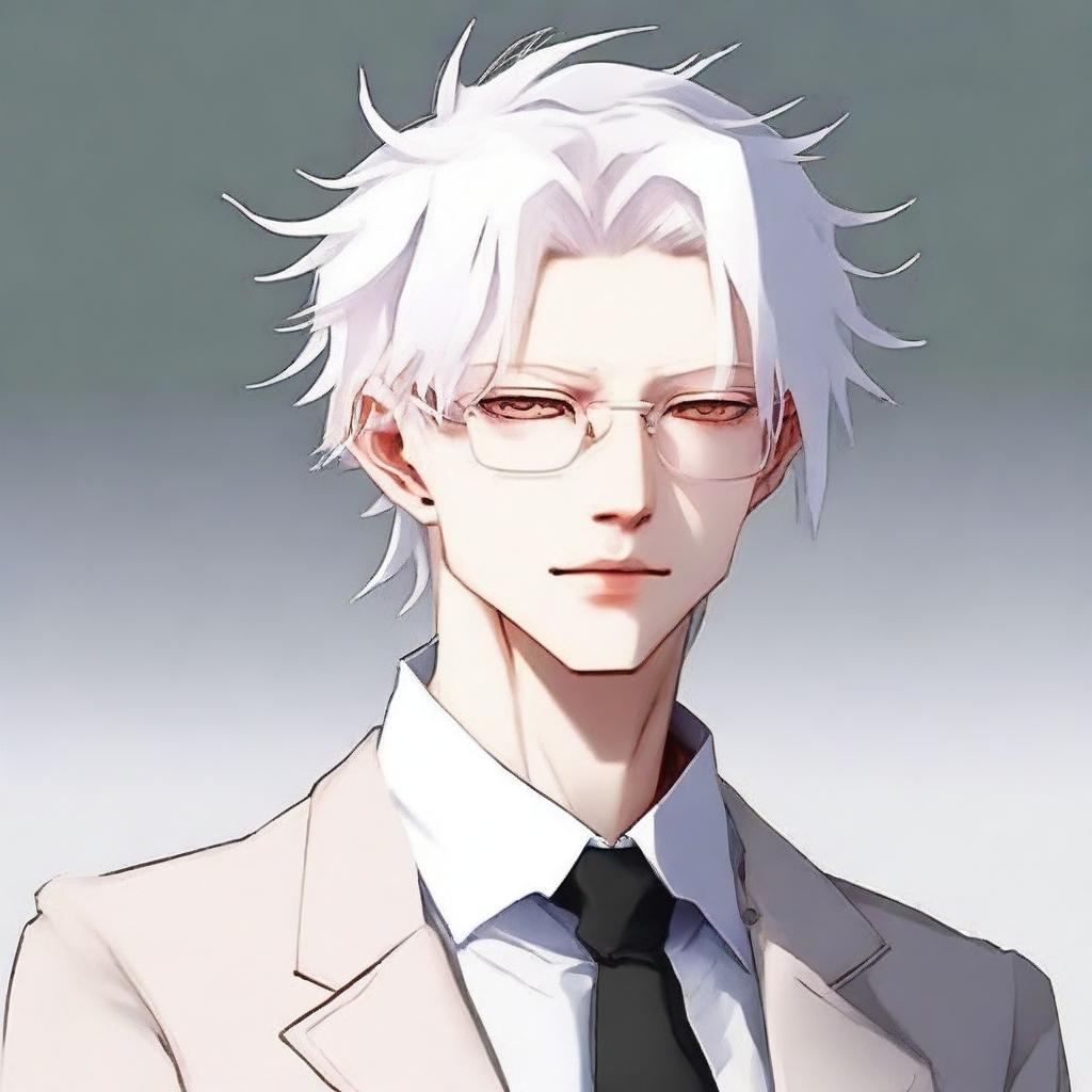 Create an anime boy character with an albino appearance