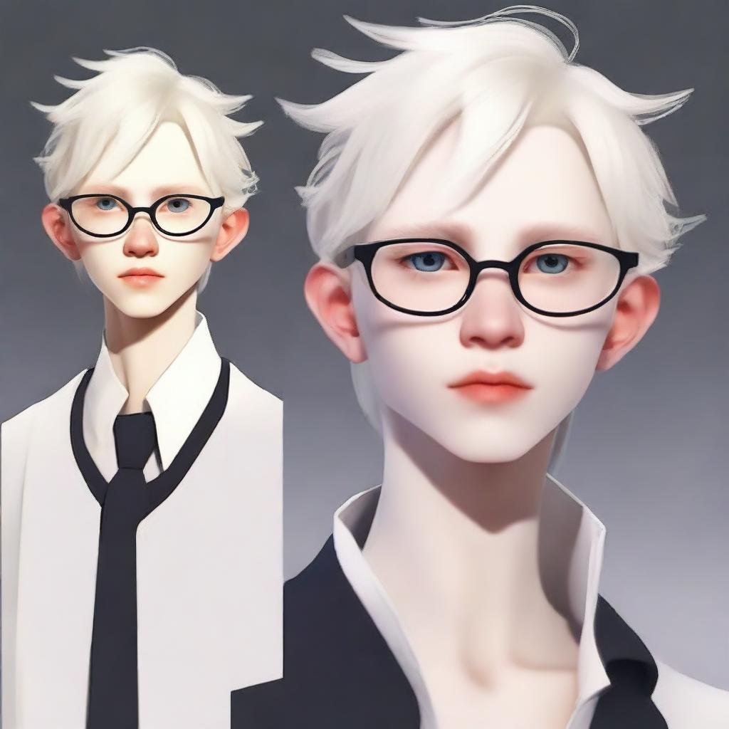 Create a stylized full-height boy character with an albino appearance