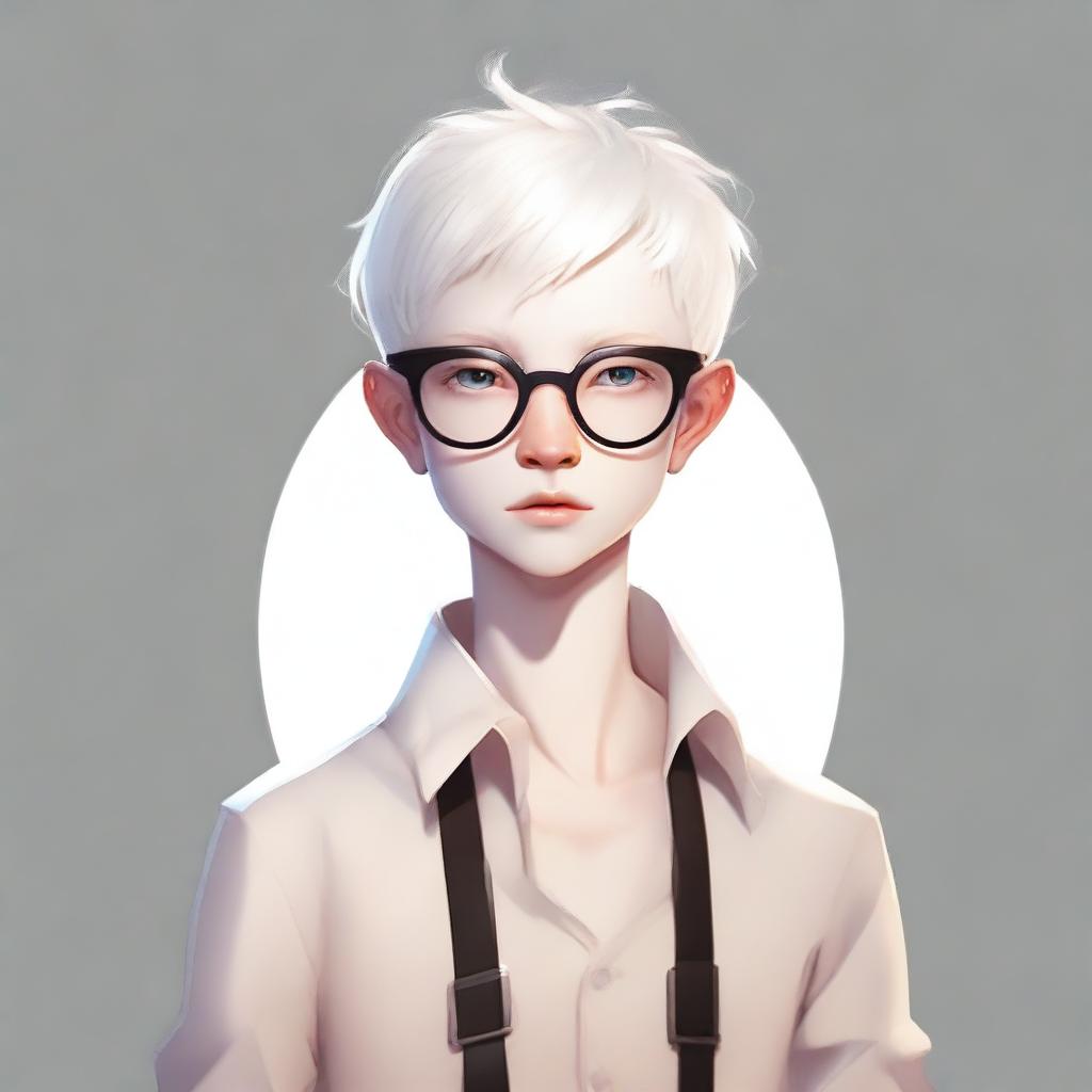 Create a stylized full-height boy character with an albino appearance