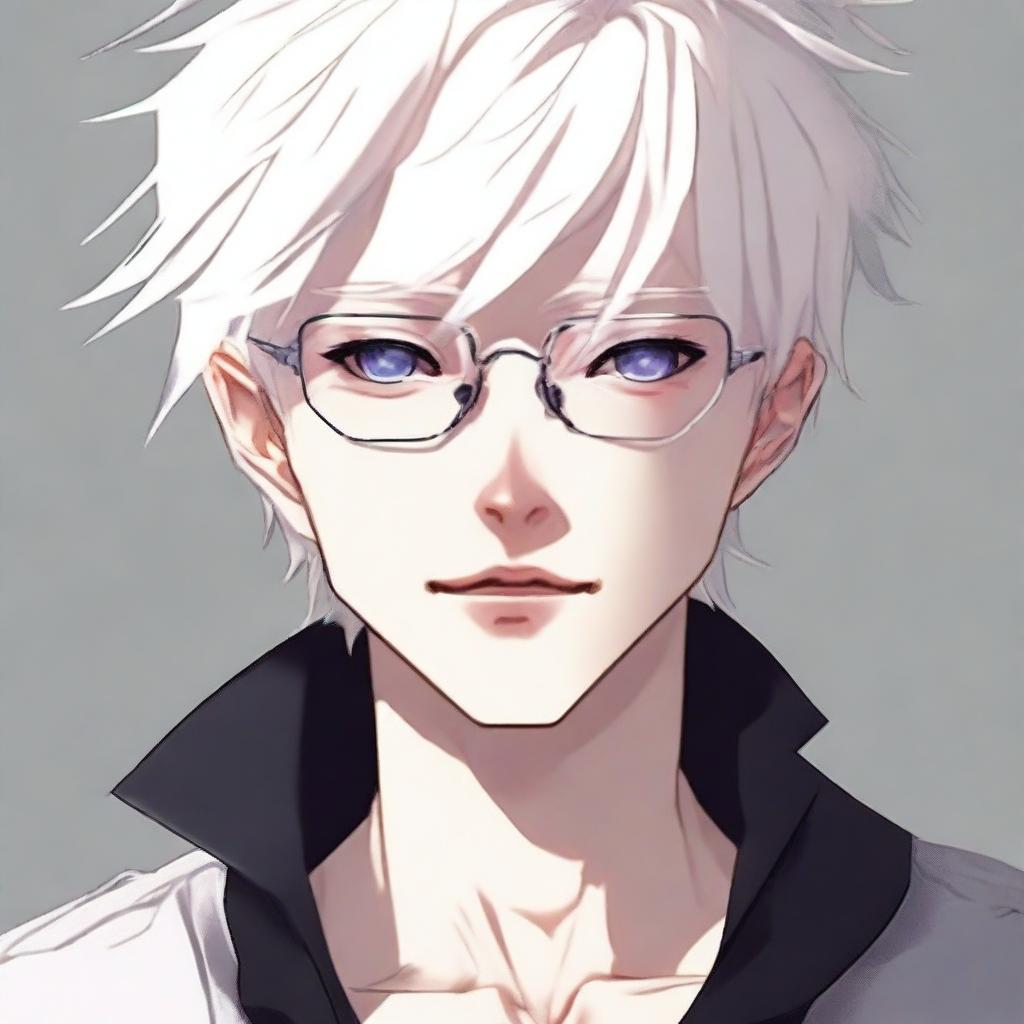 Create a full-height stylized anime boy character with an albino appearance