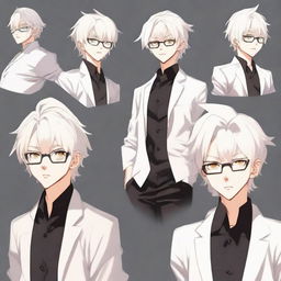 Create a full-height stylized anime boy character with an albino appearance