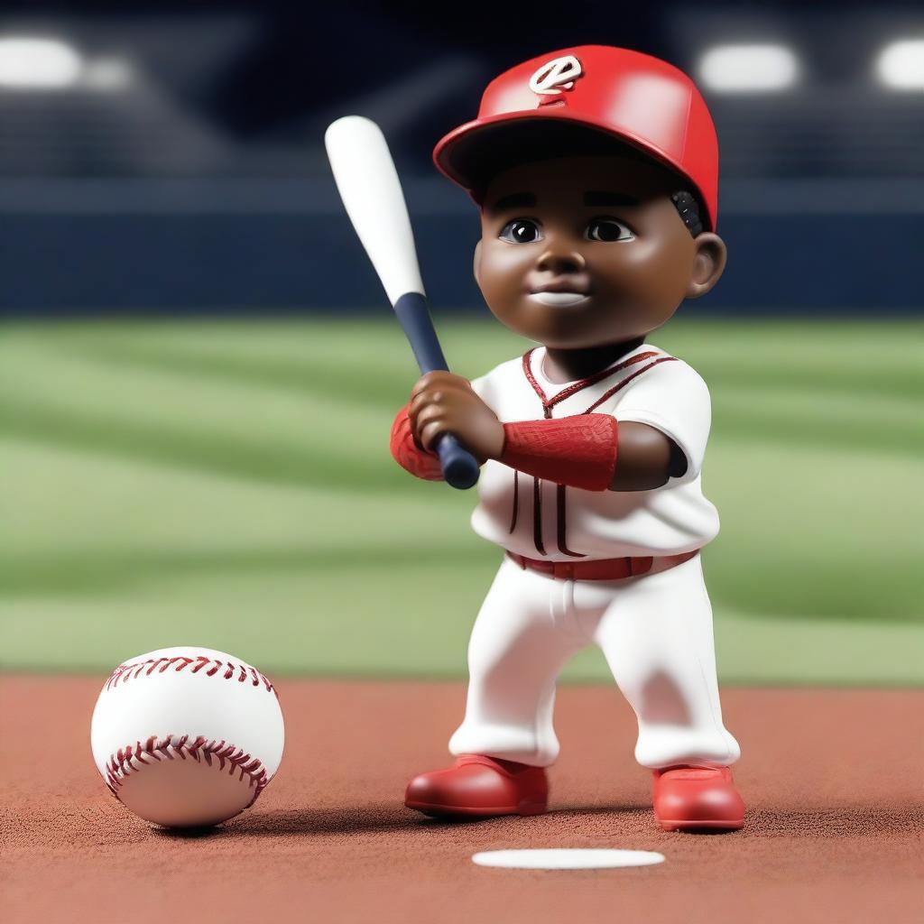 Una miniatura para YouTube de béisbol, mostrando a Ronald Acuña en una pose dinámica mientras batea una pelota