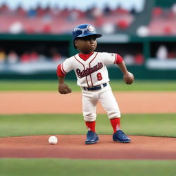 Una miniatura para YouTube de béisbol, mostrando a Ronald Acuña en una pose dinámica mientras batea una pelota