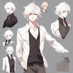 Create a full-height stylized anime boy character with an albino appearance