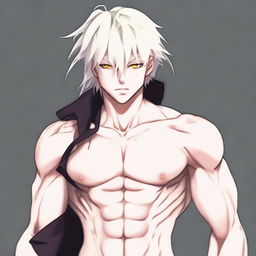 Create a full-height stylized anime boy character with an albino appearance