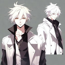 Create a full-height stylized anime boy character with an albino appearance